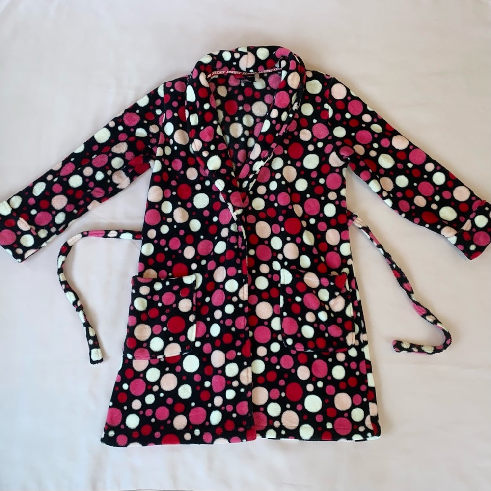 Fluffy Robe Pink Black and White Polka Dot Joe Boxer, M